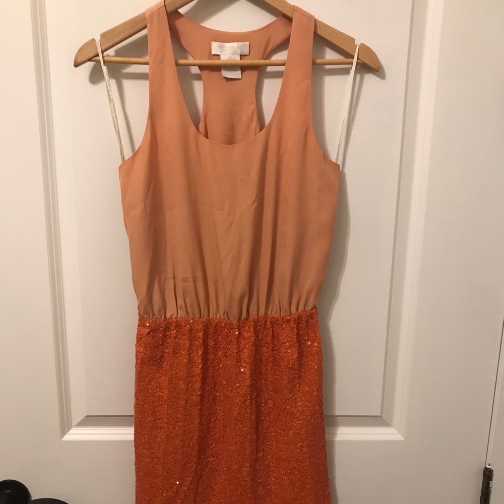 Orange sequin cocktail dress